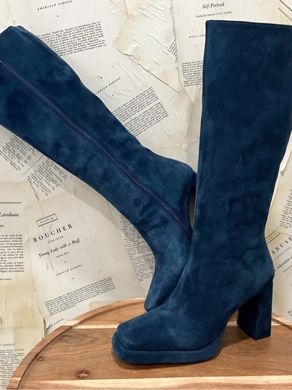 Free People Jeffrey Campbell Maximal-3 Suede Platfrom Boot Zip Blue - Picture 3 of 7